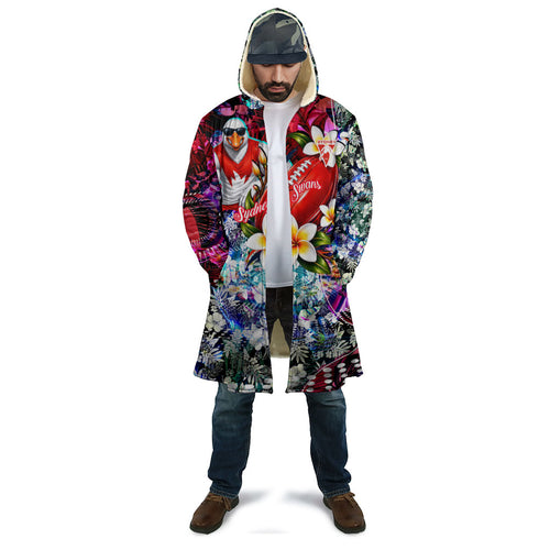 Personalized Sydney Swans Football Cloak Tropical Hibiscus Flowers - Pacific Fusion Style