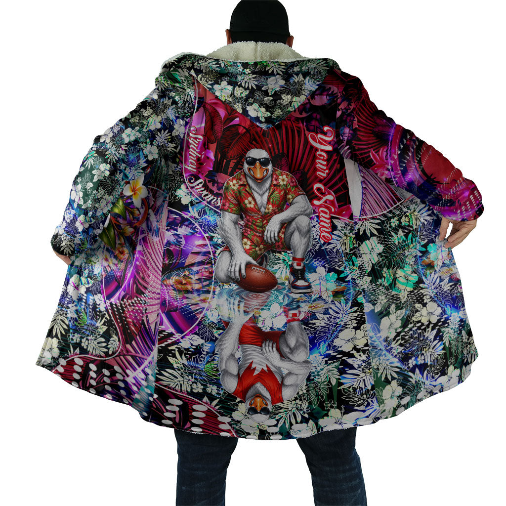 Personalized Sydney Swans Football Cloak Tropical Hibiscus Flowers - Pacific Fusion Style