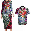 Personalized Sydney Swans Football Couples Matching Long Sleeve Bodycon Dress and Hawaiian Shirt Tropical Hibiscus Flowers - Pacific Fusion Style