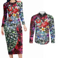 Personalized Sydney Swans Football Couples Matching Long Sleeve Bodycon Dress and Long Sleeve Button Shirt Tropical Hibiscus Flowers - Pacific Fusion Style