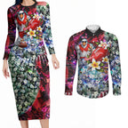 Personalized Sydney Swans Football Couples Matching Long Sleeve Bodycon Dress and Long Sleeve Button Shirt Tropical Hibiscus Flowers - Pacific Fusion Style