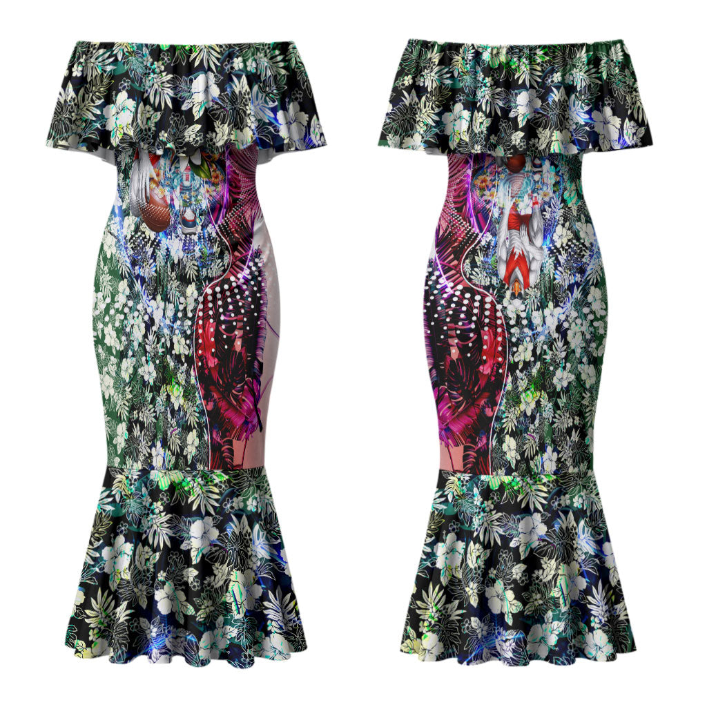 Personalized Sydney Swans Football Couples Matching Mermaid Dress and Hawaiian Shirt Tropical Hibiscus Flowers - Pacific Fusion Style