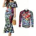 Personalized Sydney Swans Football Couples Matching Mermaid Dress and Long Sleeve Button Shirt Tropical Hibiscus Flowers - Pacific Fusion Style
