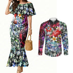 Personalized Sydney Swans Football Couples Matching Mermaid Dress and Long Sleeve Button Shirt Tropical Hibiscus Flowers - Pacific Fusion Style