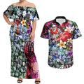 Personalized Sydney Swans Football Couples Matching Off Shoulder Maxi Dress and Hawaiian Shirt Tropical Hibiscus Flowers - Pacific Fusion Style