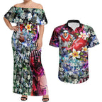 Personalized Sydney Swans Football Couples Matching Off Shoulder Maxi Dress and Hawaiian Shirt Tropical Hibiscus Flowers - Pacific Fusion Style
