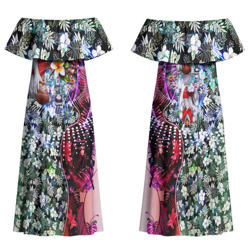 Personalized Sydney Swans Football Couples Matching Off Shoulder Maxi Dress and Hawaiian Shirt Tropical Hibiscus Flowers - Pacific Fusion Style