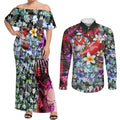 Personalized Sydney Swans Football Couples Matching Off Shoulder Maxi Dress and Long Sleeve Button Shirt Tropical Hibiscus Flowers - Pacific Fusion Style