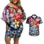 Personalized Sydney Swans Football Couples Matching Off Shoulder Short Dress and Hawaiian Shirt Tropical Hibiscus Flowers - Pacific Fusion Style