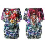 Personalized Sydney Swans Football Couples Matching Off Shoulder Short Dress and Hawaiian Shirt Tropical Hibiscus Flowers - Pacific Fusion Style