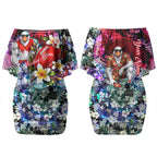 Personalized Sydney Swans Football Couples Matching Off Shoulder Short Dress and Long Sleeve Button Shirt Tropical Hibiscus Flowers - Pacific Fusion Style