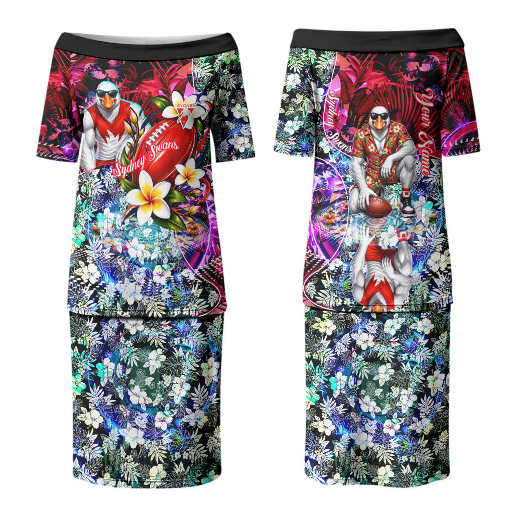 Personalized Sydney Swans Football Couples Matching Puletasi and Hawaiian Shirt Tropical Hibiscus Flowers - Pacific Fusion Style