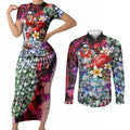 Personalized Sydney Swans Football Couples Matching Short Sleeve Bodycon Dress and Long Sleeve Button Shirt Tropical Hibiscus Flowers - Pacific Fusion Style