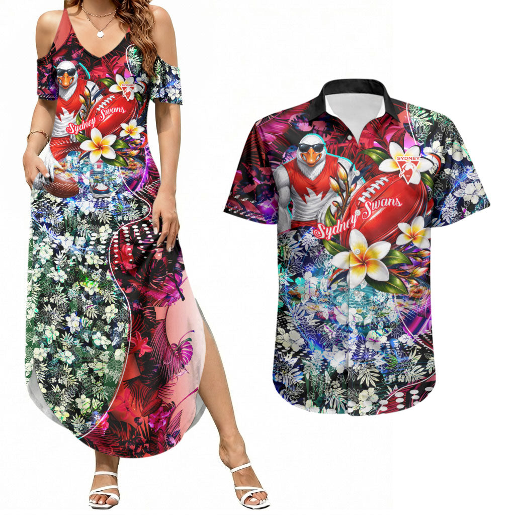 Personalized Sydney Swans Football Couples Matching Summer Maxi Dress and Hawaiian Shirt Tropical Hibiscus Flowers - Pacific Fusion Style