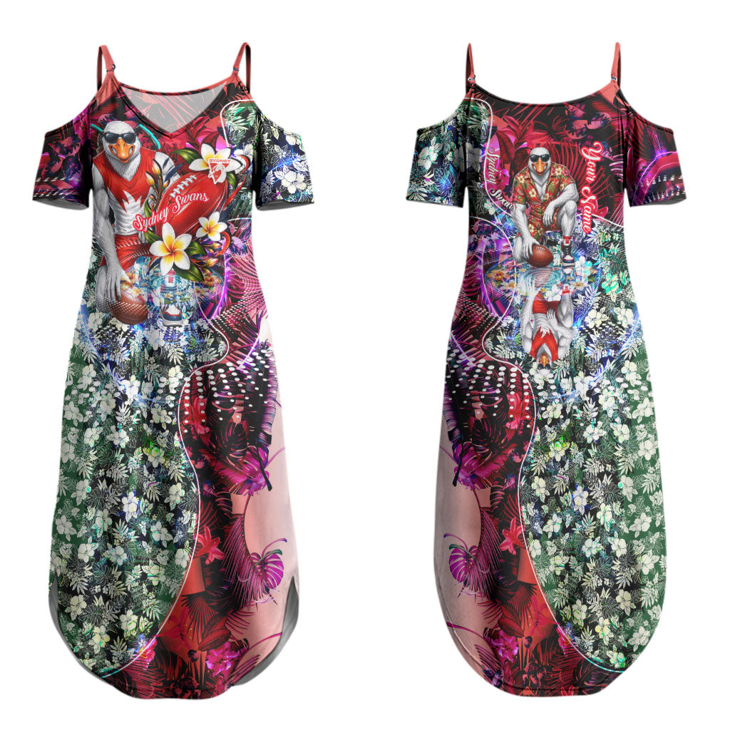 Personalized Sydney Swans Football Couples Matching Summer Maxi Dress and Hawaiian Shirt Tropical Hibiscus Flowers - Pacific Fusion Style