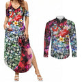 Personalized Sydney Swans Football Couples Matching Summer Maxi Dress and Long Sleeve Button Shirt Tropical Hibiscus Flowers - Pacific Fusion Style