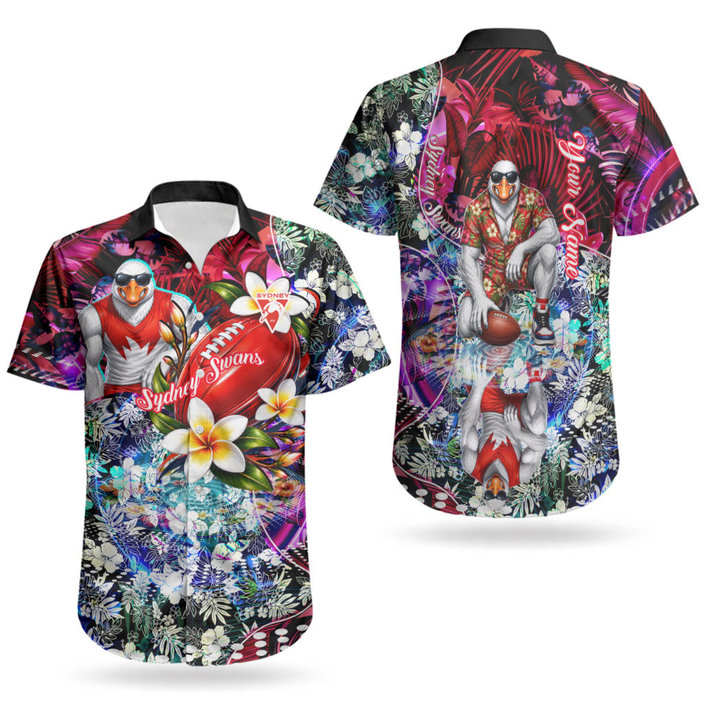Personalized Sydney Swans Football Couples Matching Tank Maxi Dress and Hawaiian Shirt Tropical Hibiscus Flowers - Pacific Fusion Style
