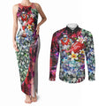 Personalized Sydney Swans Football Couples Matching Tank Maxi Dress and Long Sleeve Button Shirt Tropical Hibiscus Flowers - Pacific Fusion Style