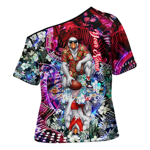 Personalized Sydney Swans Football Cross Shoulder Shirt Tropical Hibiscus Flowers - Pacific Fusion Style