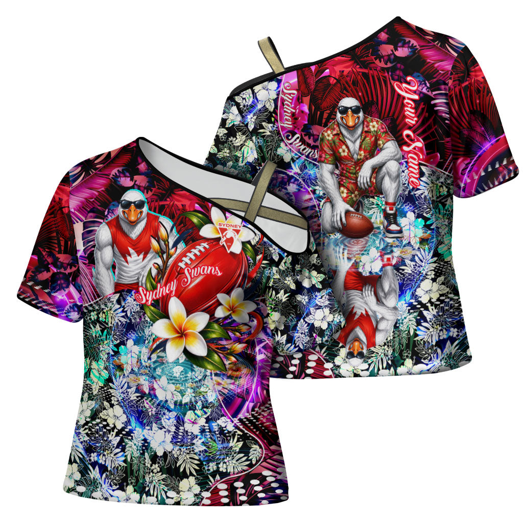 Personalized Sydney Swans Football Cross Shoulder Shirt Tropical Hibiscus Flowers - Pacific Fusion Style