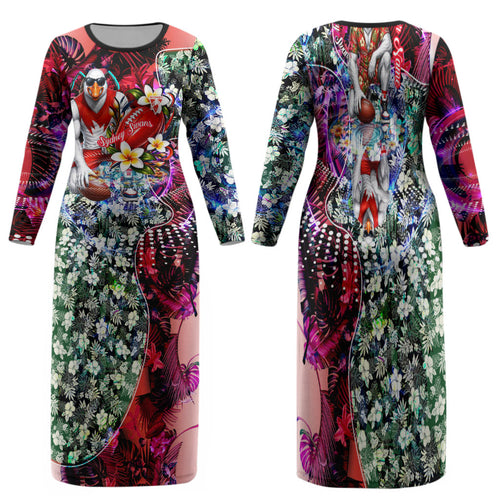 Personalized Sydney Swans Football Family Matching Long Sleeve Bodycon Dress and Hawaiian Shirt Tropical Hibiscus Flowers - Pacific Fusion Style
