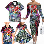 Personalized Sydney Swans Football Family Matching Off The Shoulder Long Sleeve Dress and Hawaiian Shirt Tropical Hibiscus Flowers - Pacific Fusion Style