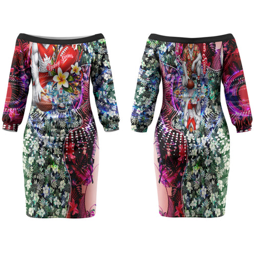 Personalized Sydney Swans Football Family Matching Off The Shoulder Long Sleeve Dress and Hawaiian Shirt Tropical Hibiscus Flowers - Pacific Fusion Style