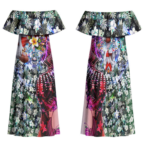 Personalized Sydney Swans Football Family Matching Off Shoulder Maxi Dress and Hawaiian Shirt Tropical Hibiscus Flowers - Pacific Fusion Style