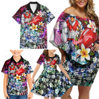 Personalized Sydney Swans Football Family Matching Off Shoulder Short Dress and Hawaiian Shirt Tropical Hibiscus Flowers - Pacific Fusion Style