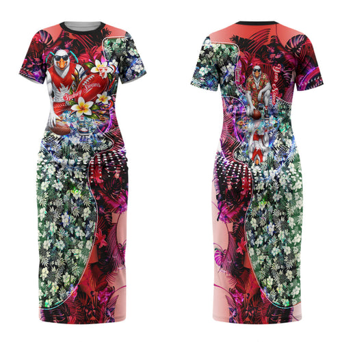 Personalized Sydney Swans Football Family Matching Short Sleeve Bodycon Dress and Hawaiian Shirt Tropical Hibiscus Flowers - Pacific Fusion Style