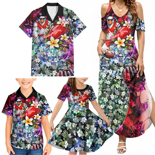 Personalized Sydney Swans Football Family Matching Summer Maxi Dress and Hawaiian Shirt Tropical Hibiscus Flowers - Pacific Fusion Style