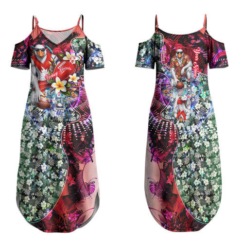 Personalized Sydney Swans Football Family Matching Summer Maxi Dress and Hawaiian Shirt Tropical Hibiscus Flowers - Pacific Fusion Style