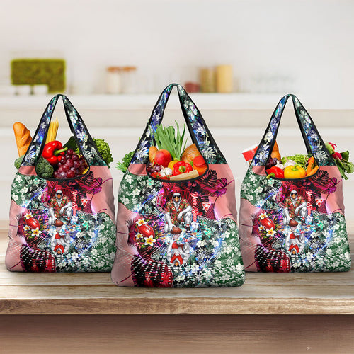 Personalized Sydney Swans Football Grocery Bag Tropical Hibiscus Flowers - Pacific Fusion Style