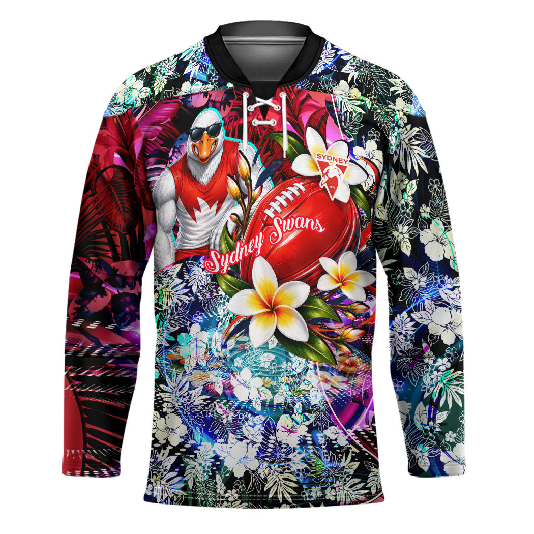 Personalized Sydney Swans Football Hockey Jersey Tropical Hibiscus Flowers - Pacific Fusion Style