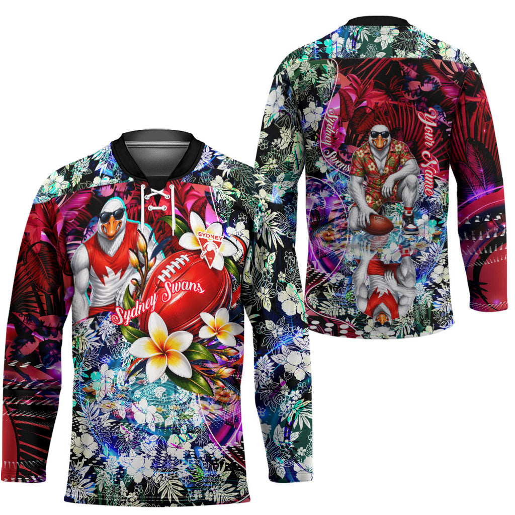 Personalized Sydney Swans Football Hockey Jersey Tropical Hibiscus Flowers - Pacific Fusion Style