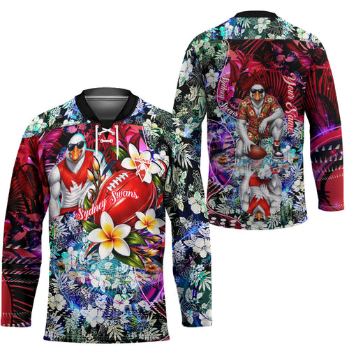 Personalized Sydney Swans Football Hockey Jersey Tropical Hibiscus Flowers - Pacific Fusion Style