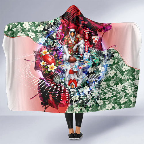 Personalized Sydney Swans Football Hooded Blanket Tropical Hibiscus Flowers - Pacific Fusion Style
