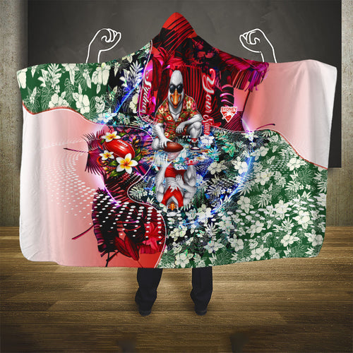 Personalized Sydney Swans Football Hooded Blanket Tropical Hibiscus Flowers - Pacific Fusion Style