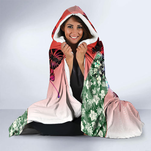 Personalized Sydney Swans Football Hooded Blanket Tropical Hibiscus Flowers - Pacific Fusion Style