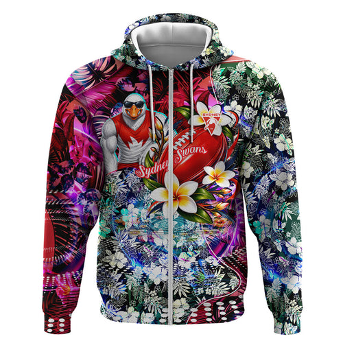 Personalized Sydney Swans Football Hoodie Tropical Hibiscus Flowers - Pacific Fusion Style