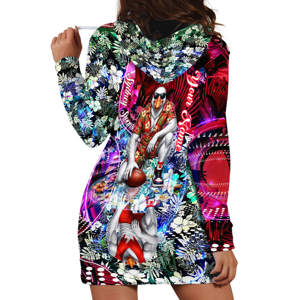 Personalized Sydney Swans Football Hoodie Dress Tropical Hibiscus Flowers - Pacific Fusion Style
