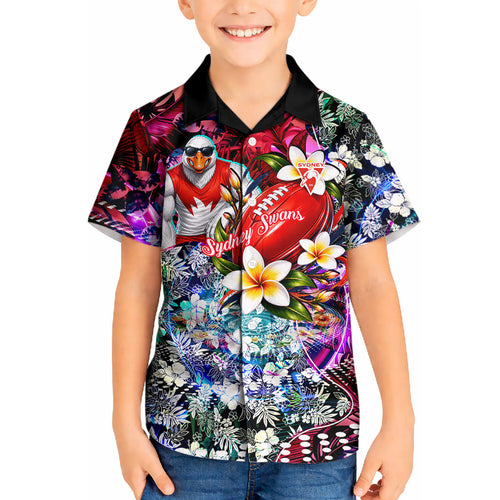 Personalized Sydney Swans Football Kid Hawaiian Shirt Tropical Hibiscus Flowers - Pacific Fusion Style