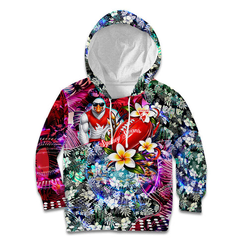 Personalized Sydney Swans Football Kid Hoodie Tropical Hibiscus Flowers - Pacific Fusion Style