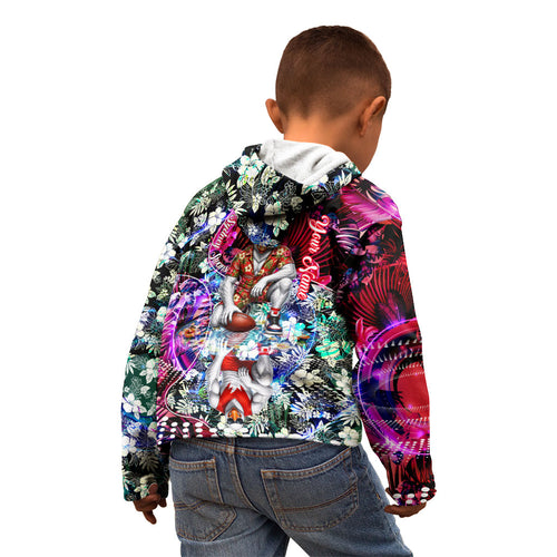 Personalized Sydney Swans Football Kid Hoodie Tropical Hibiscus Flowers - Pacific Fusion Style