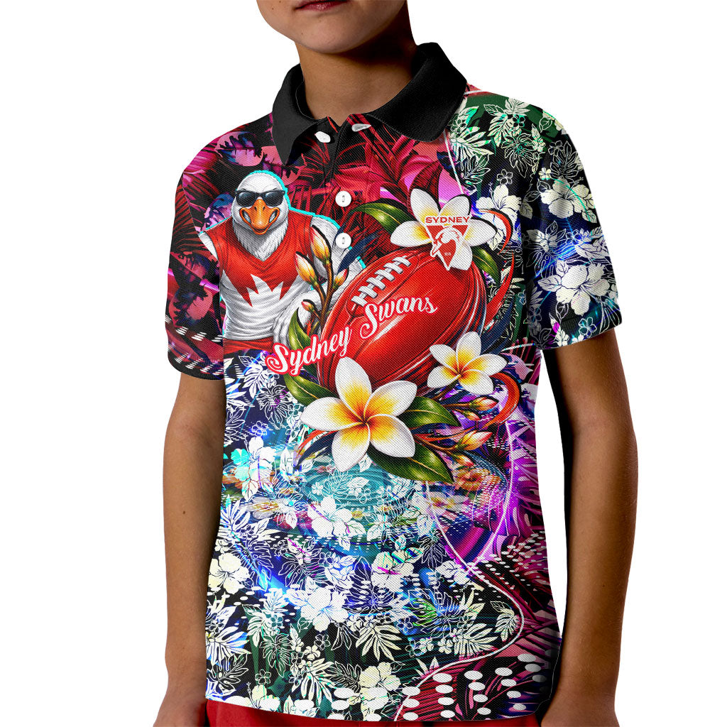 Personalized Sydney Swans Football Kid Polo Shirt Tropical Hibiscus Flowers - Pacific Fusion Style