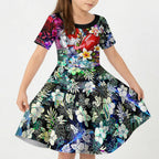 Personalized Sydney Swans Football Kid Short Sleeve Dress Tropical Hibiscus Flowers - Pacific Fusion Style