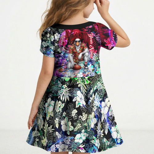 Personalized Sydney Swans Football Kid Short Sleeve Dress Tropical Hibiscus Flowers - Pacific Fusion Style