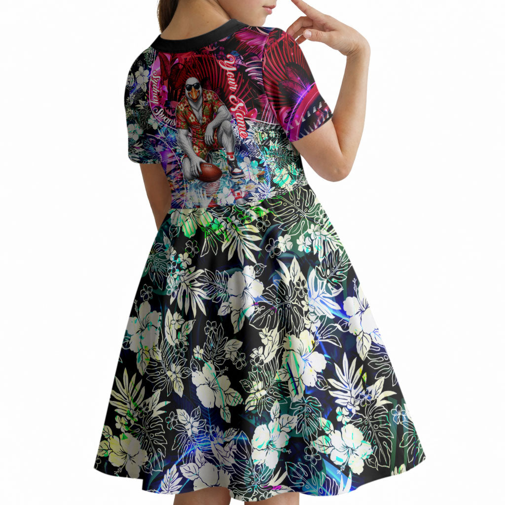 Personalized Sydney Swans Football Kid Short Sleeve Dress Tropical Hibiscus Flowers - Pacific Fusion Style