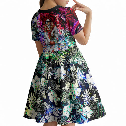 Personalized Sydney Swans Football Kid Short Sleeve Dress Tropical Hibiscus Flowers - Pacific Fusion Style