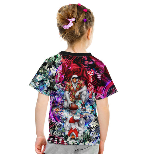 Personalized Sydney Swans Football Kid T Shirt Tropical Hibiscus Flowers - Pacific Fusion Style